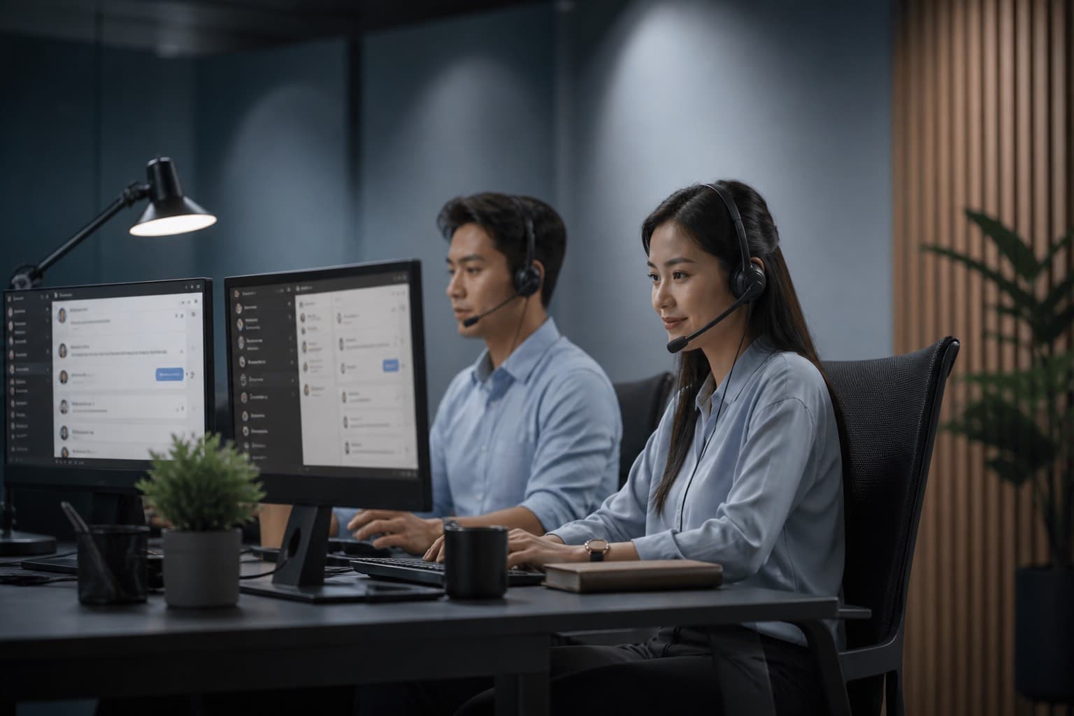 Spesialis support menangani chat dari satu workspace